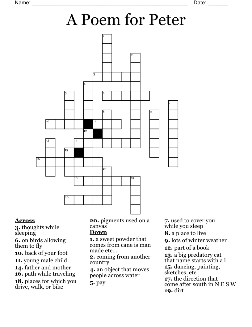 A Poem for Peter Crossword