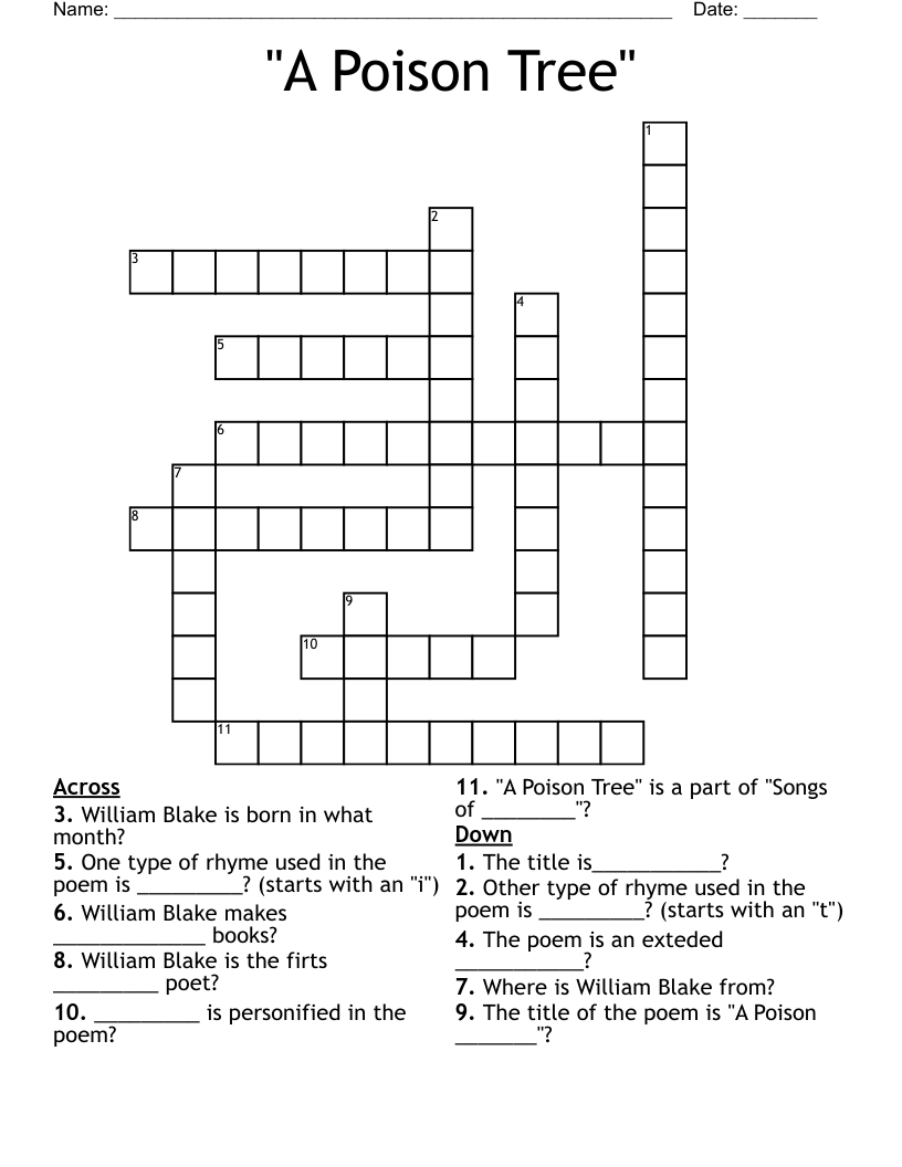 "A Poison Tree" Crossword