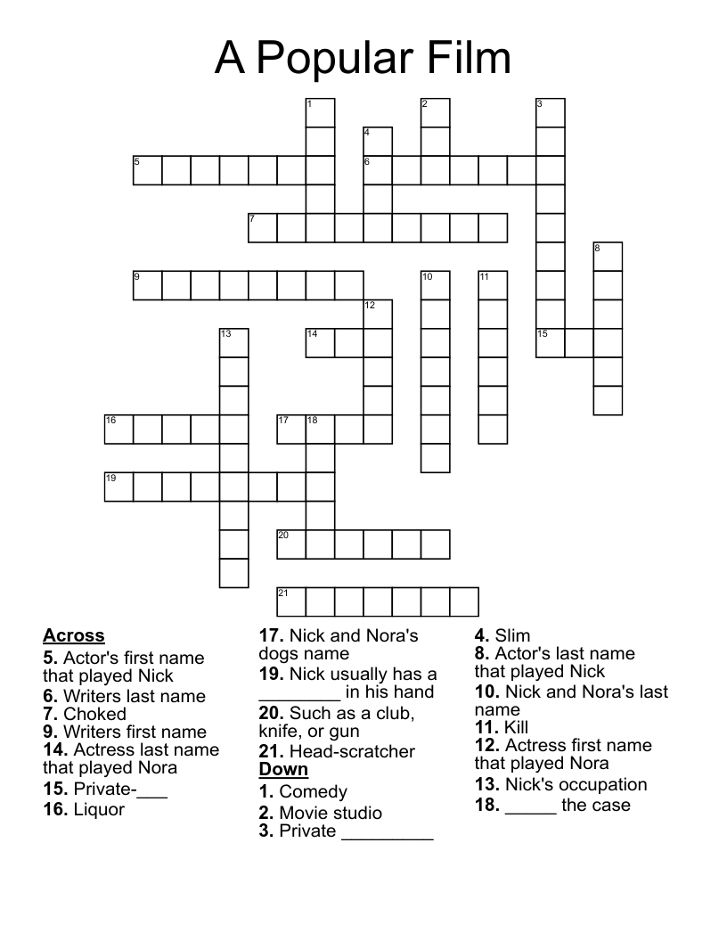 A Popular Film Crossword