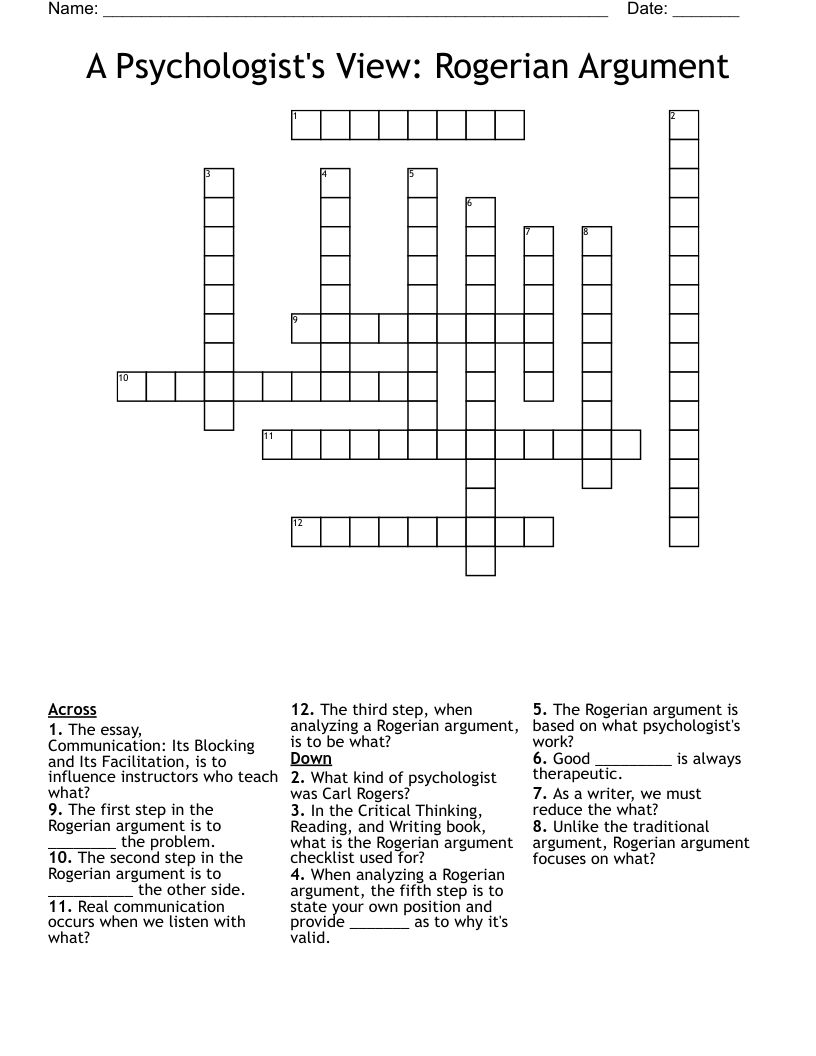 A Psychologist's View: Rogerian Argument Crossword