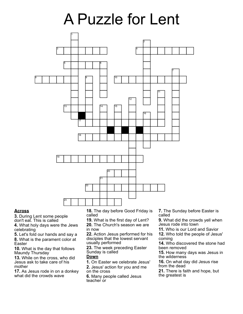 A Puzzle for Lent Crossword