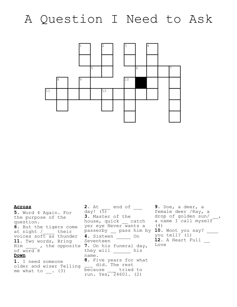 A Question I Need to Ask Crossword