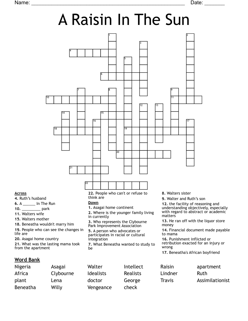 A Raisin In The Sun Crossword