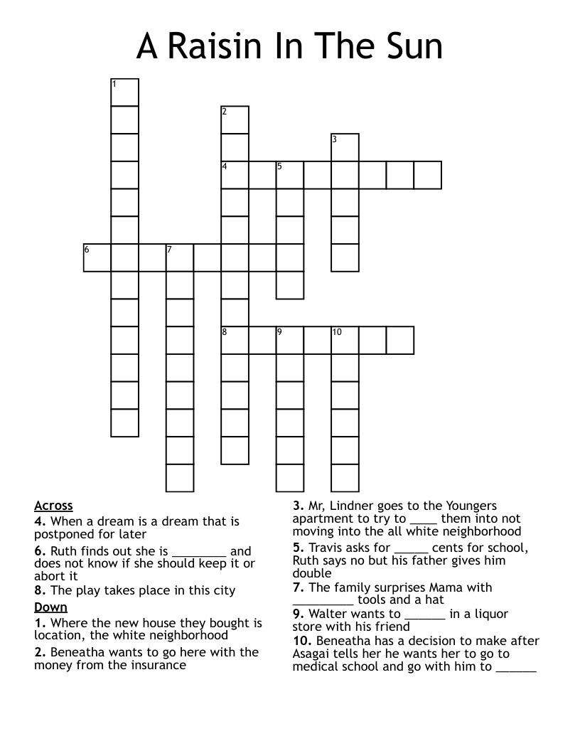 A Raisin In The Sun Crossword