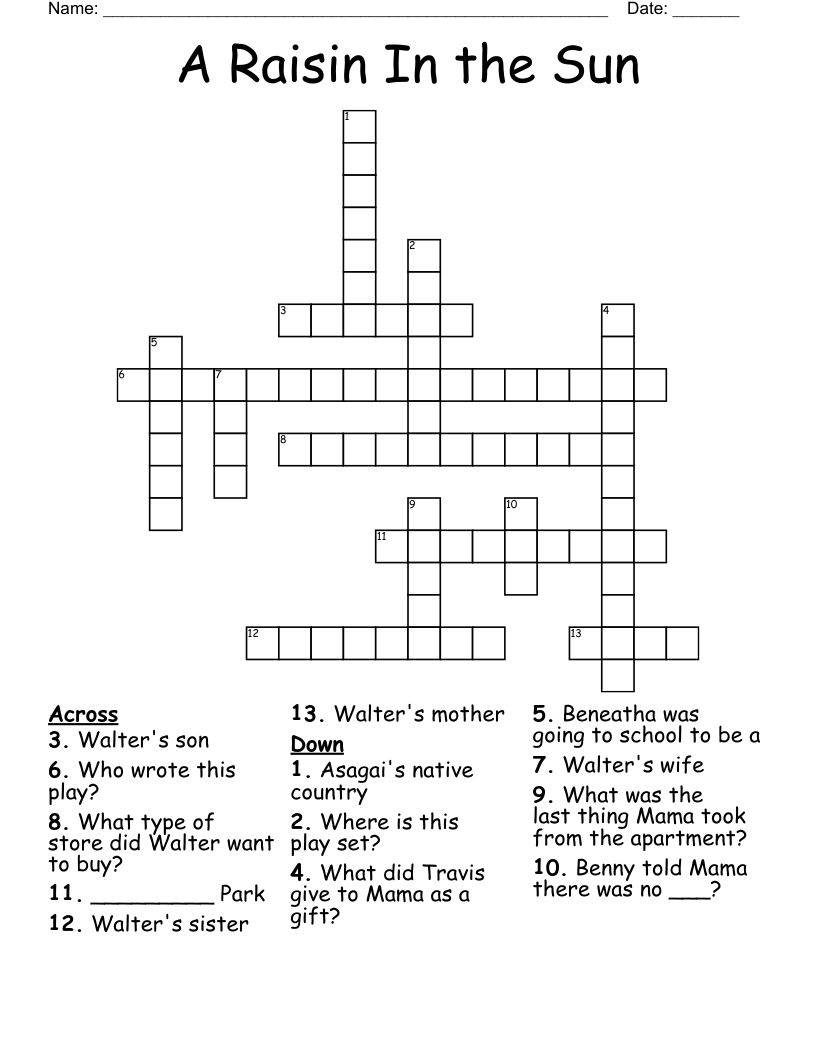 A Raisin In the Sun Crossword
