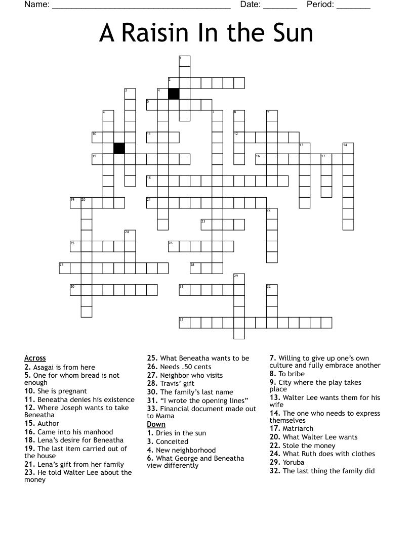 A Raisin In the Sun Crossword