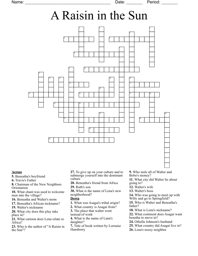 A Raisin in the Sun Crossword