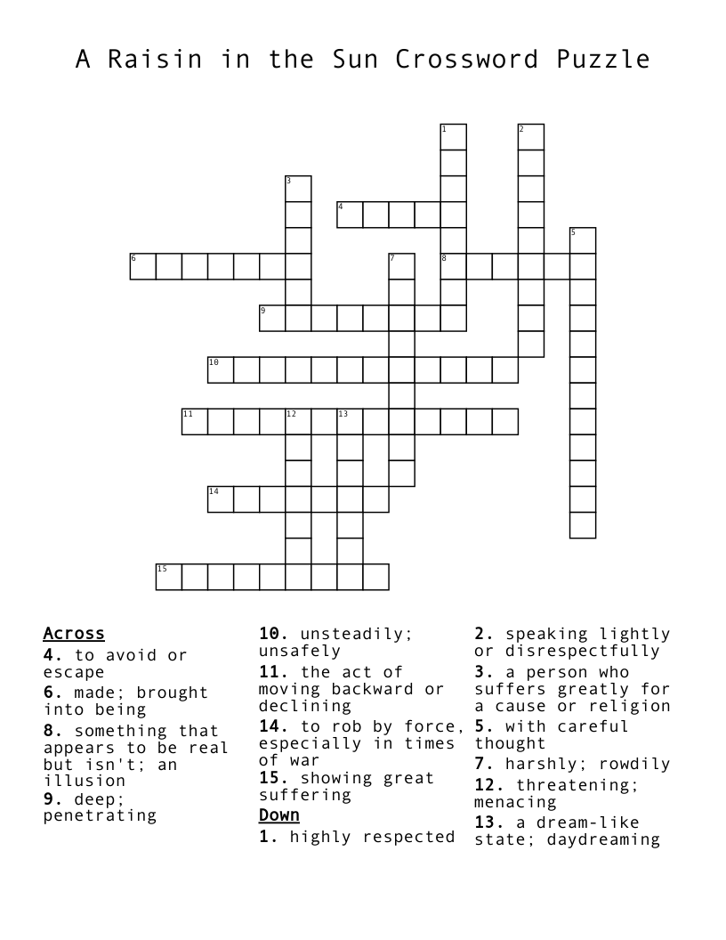 A Raisin in the Sun Crossword Puzzle