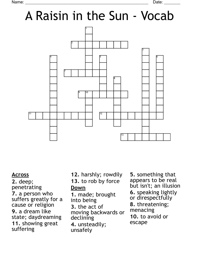 A Raisin in the Sun - Vocab Crossword