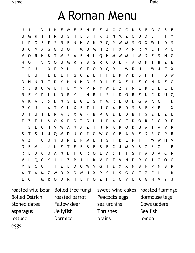 A Roman Menu Word Search