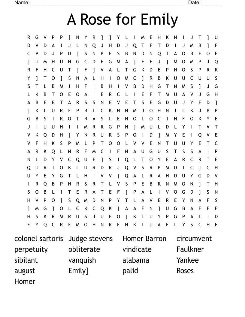 A Rose for Emily Word Search