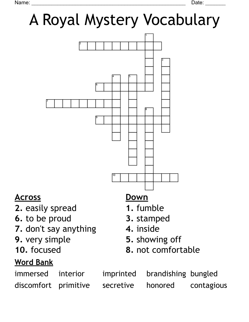 A Royal Mystery Vocabulary Crossword