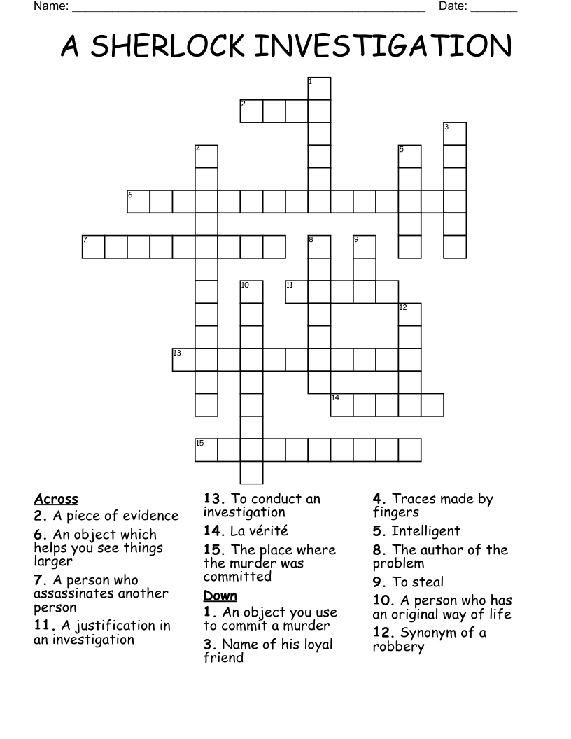 A SHERLOCK INVESTIGATION Crossword