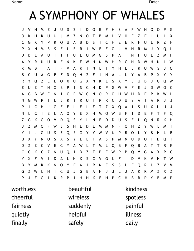 A SYMPHONY OF WHALES Word Search