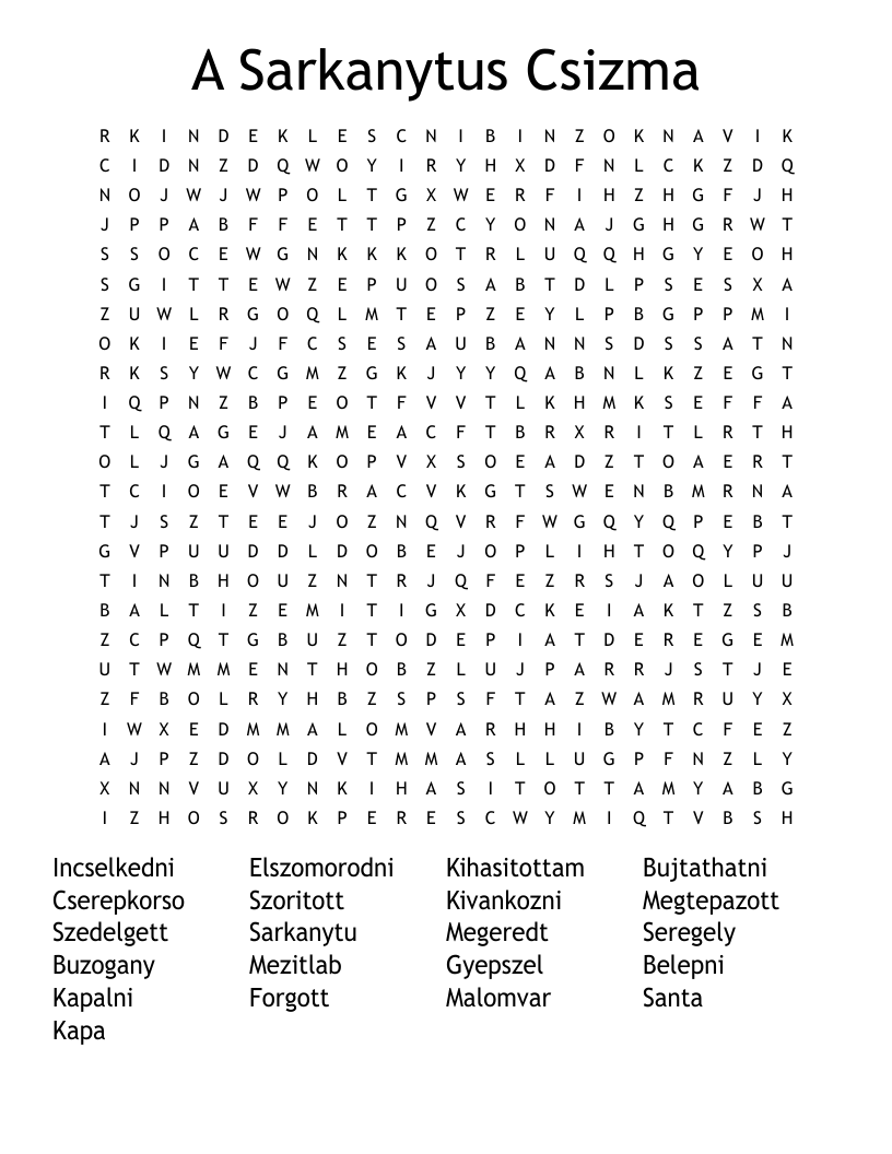A Sarkanytus Csizma Word Search