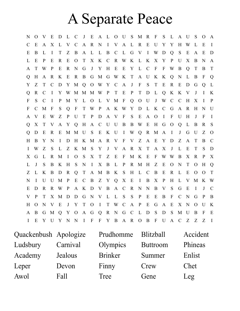 A Separate Peace Word Search