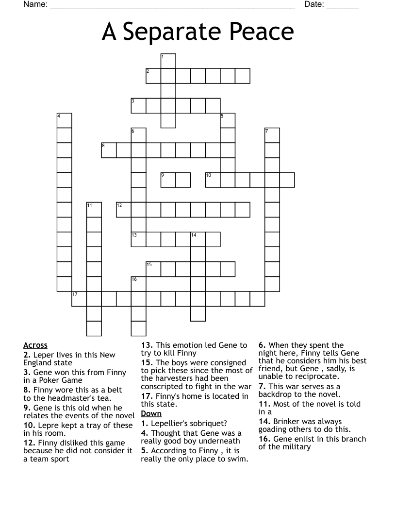 A Separate Peace Crossword