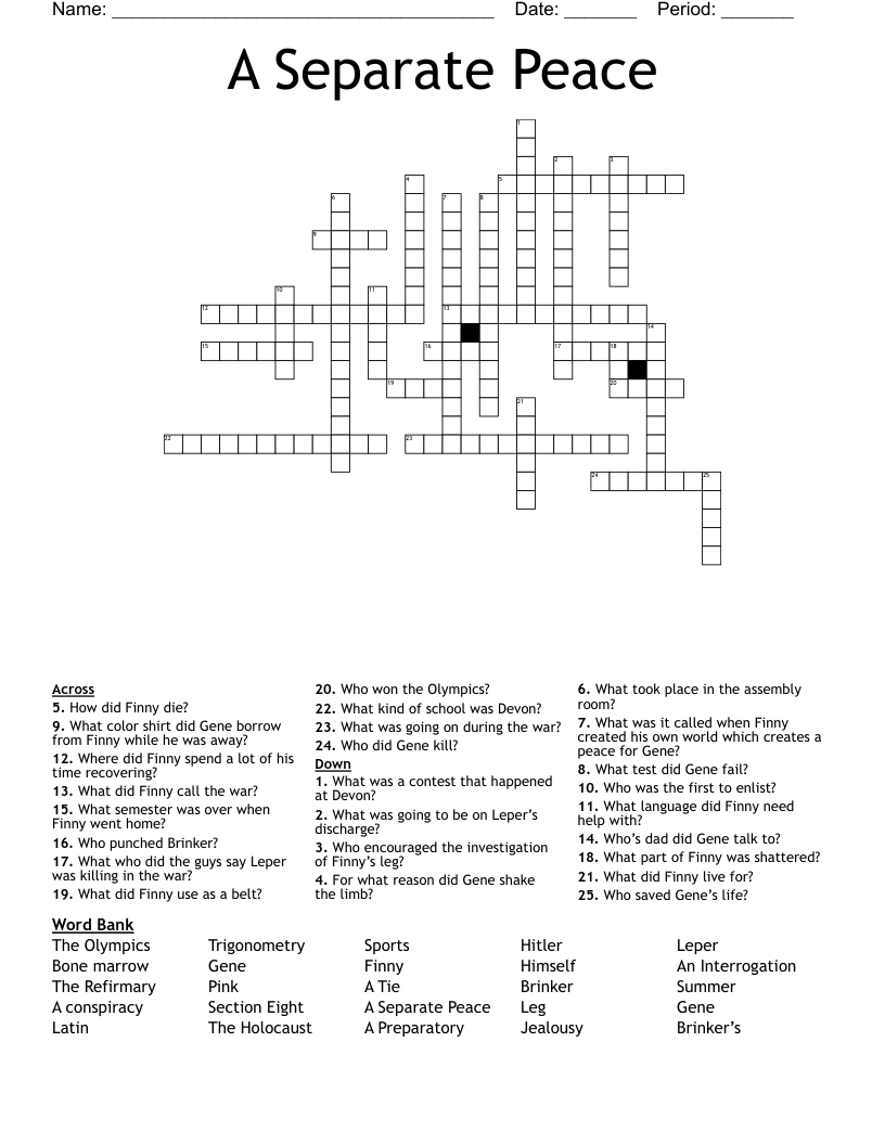 A Separate Peace Crossword