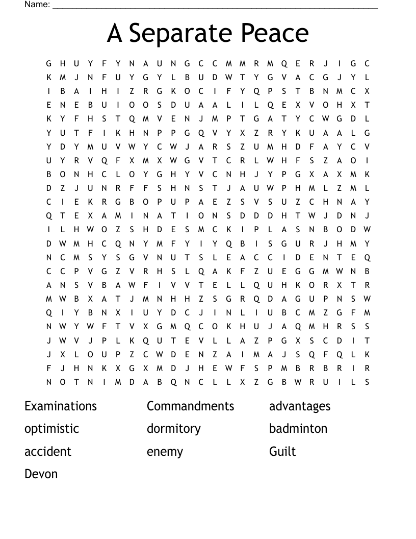 A Separate Peace Word Search