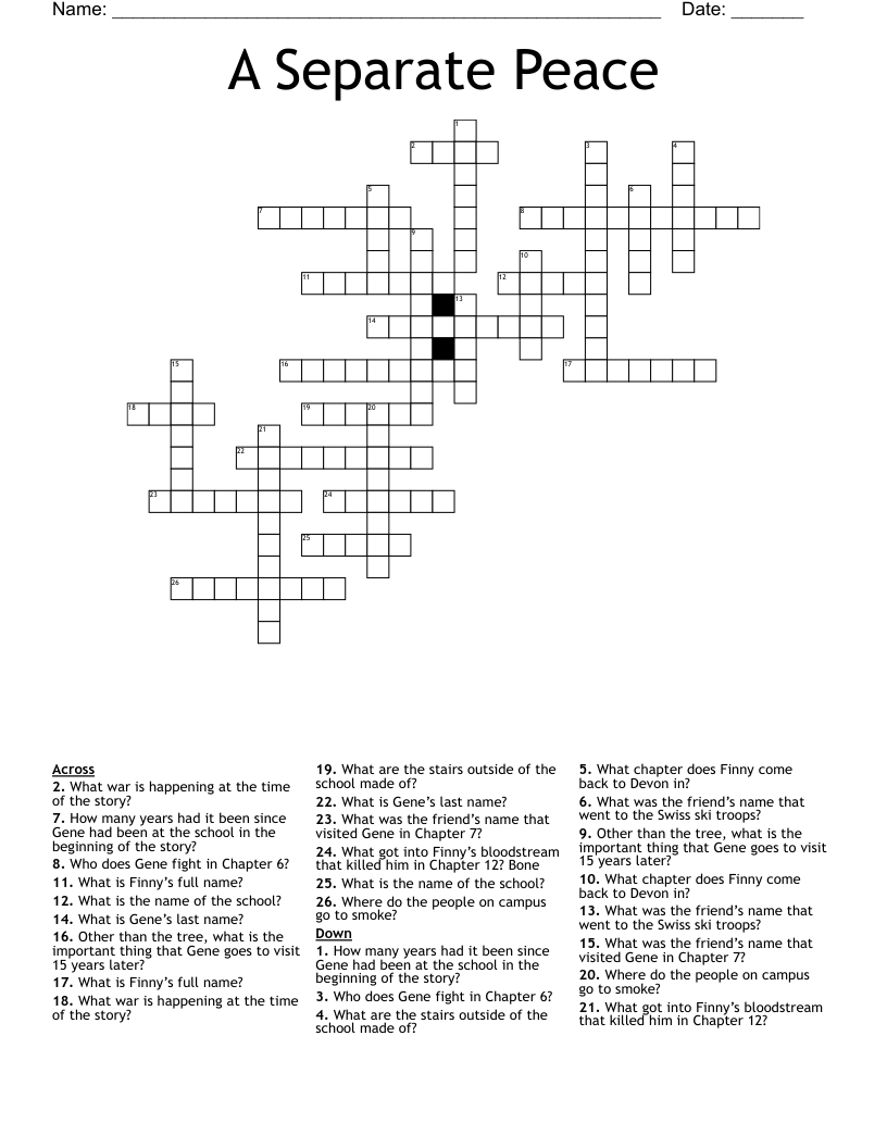 A Separate Peace Crossword