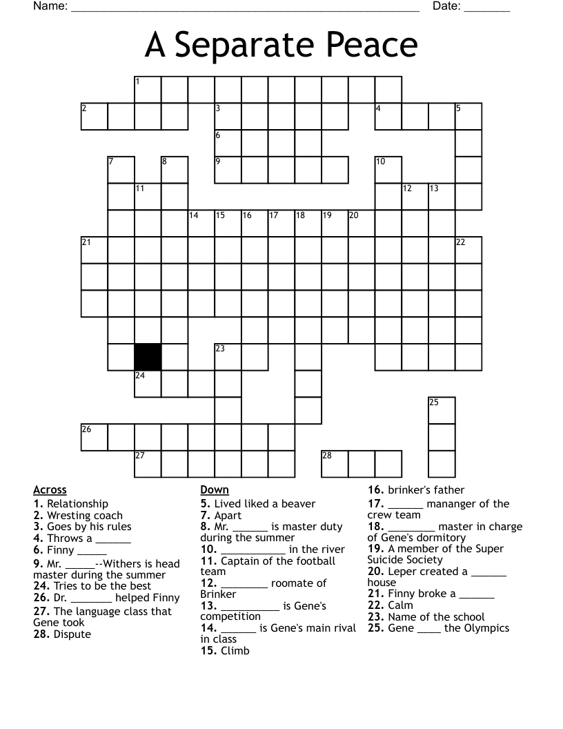A Separate Peace Crossword