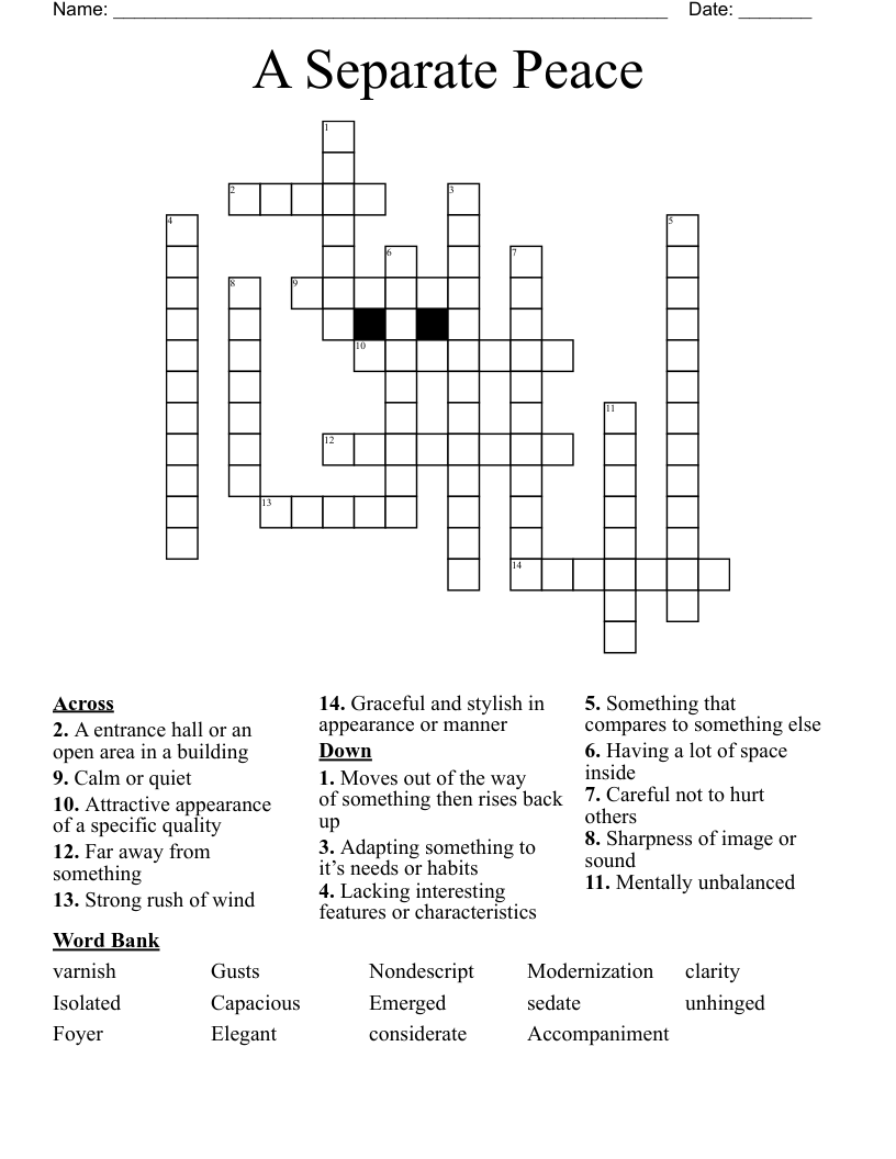 A Separate Peace Crossword