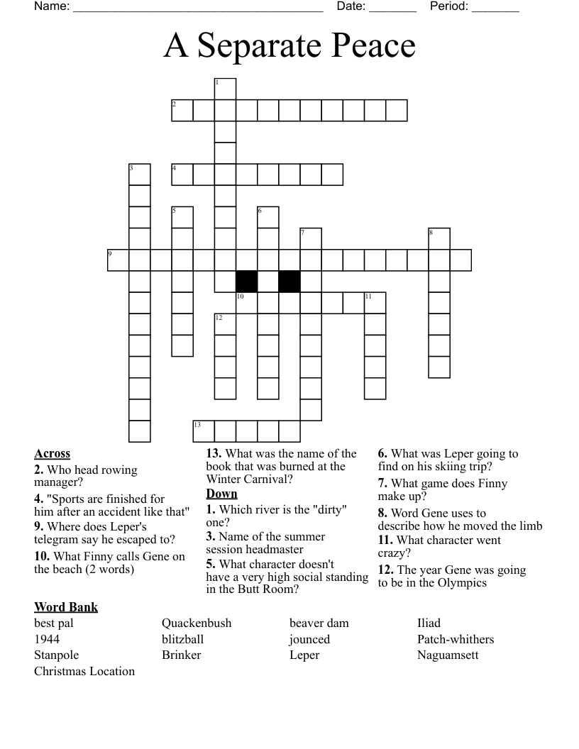 A Separate Peace Crossword