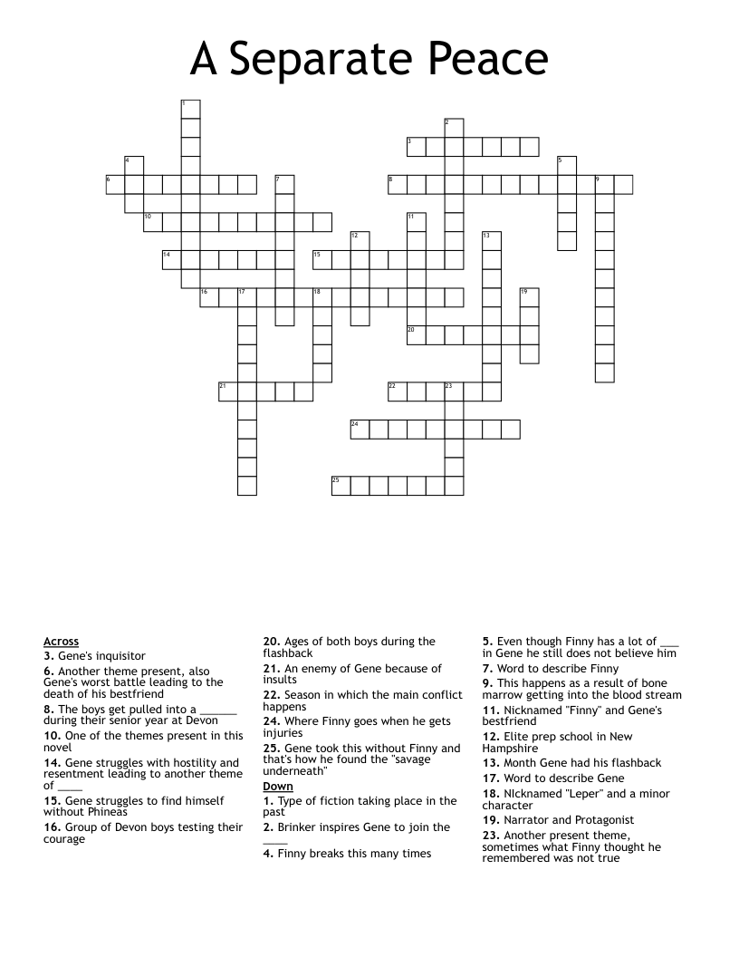A Separate Peace Crossword