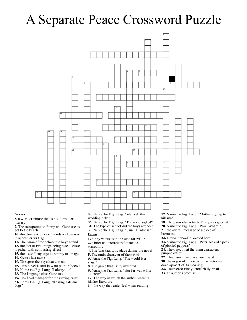 A Separate Peace Crossword Puzzle