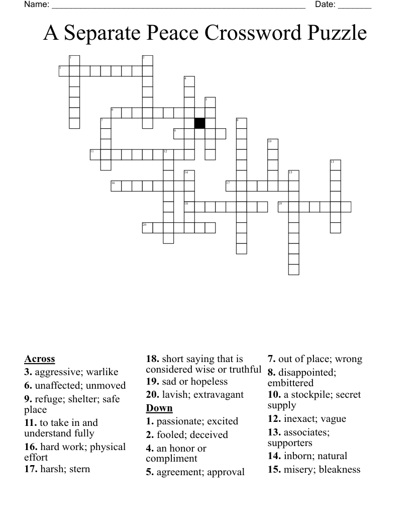 A Separate Peace Crossword Puzzle