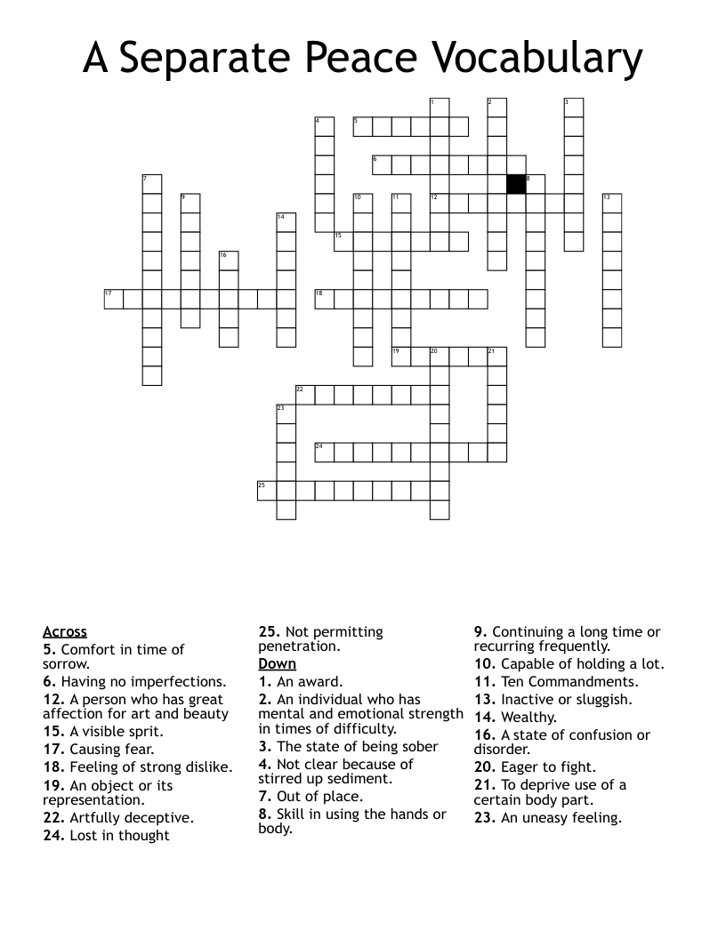 A Separate Peace Vocabulary  Crossword