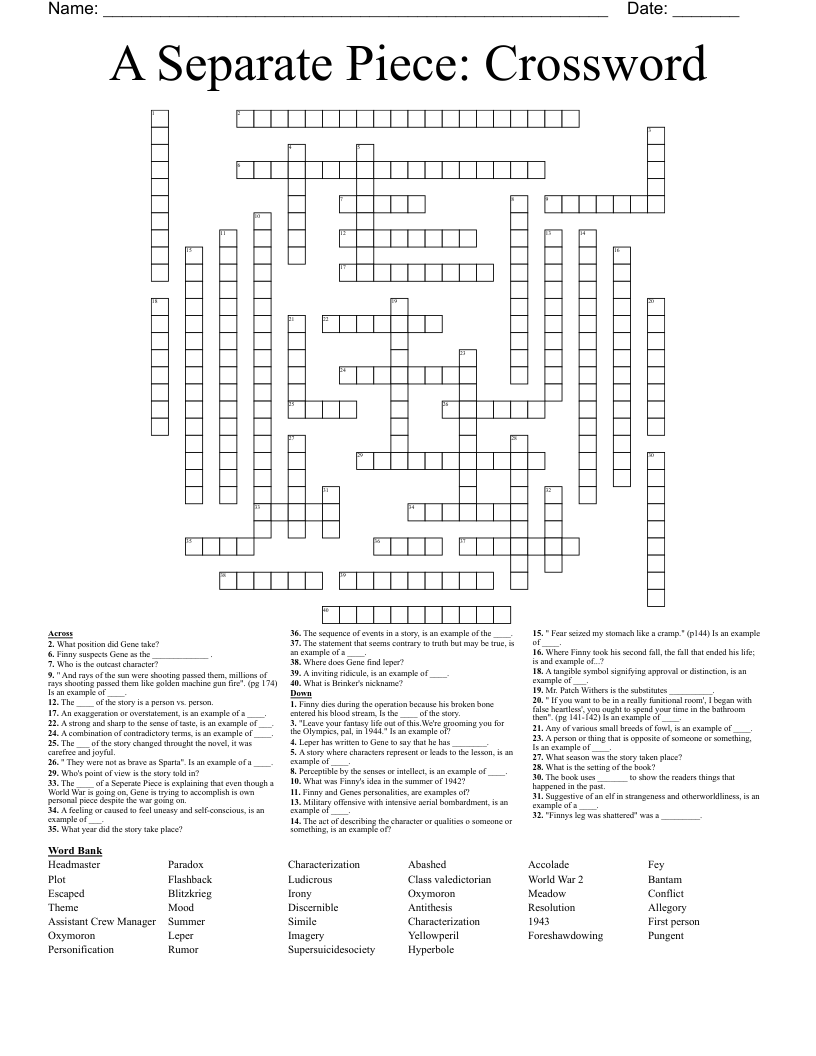 A Separate Piece: Crossword