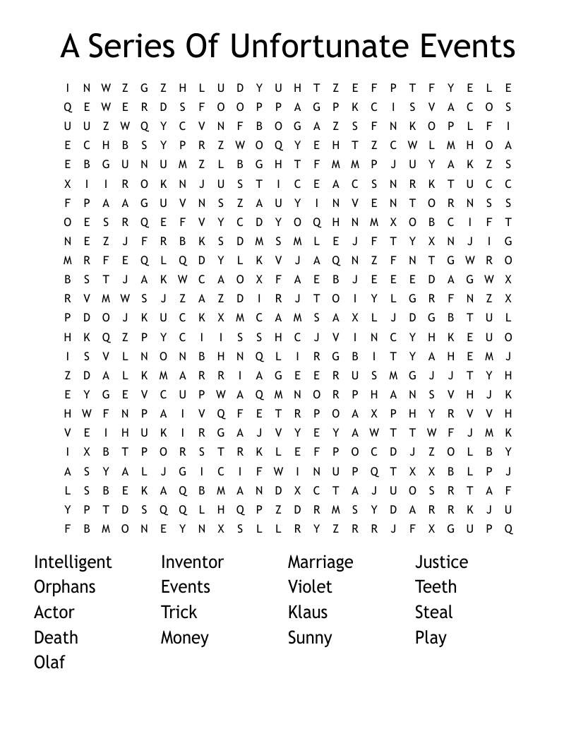 A Series Of Unfortunate Events Word Search