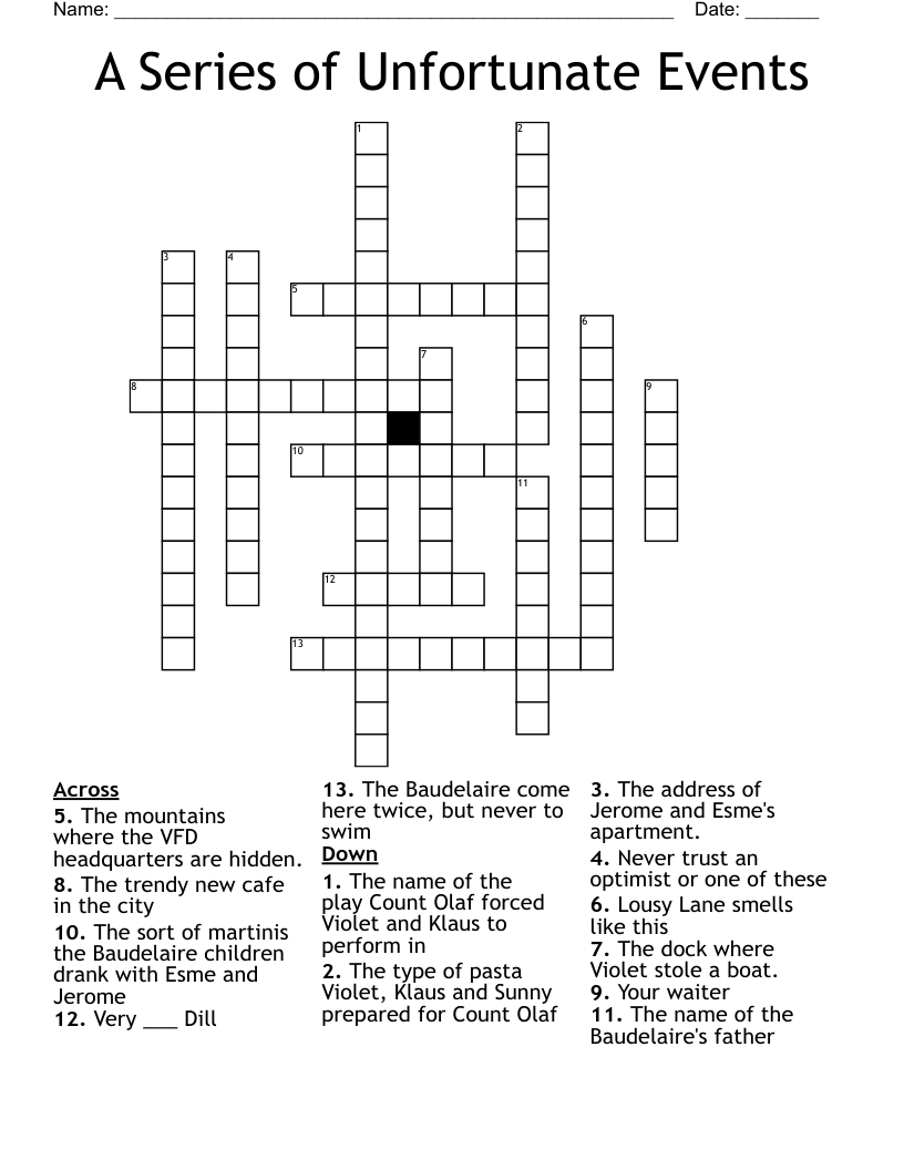 A Series of Unfortunate Events Crossword