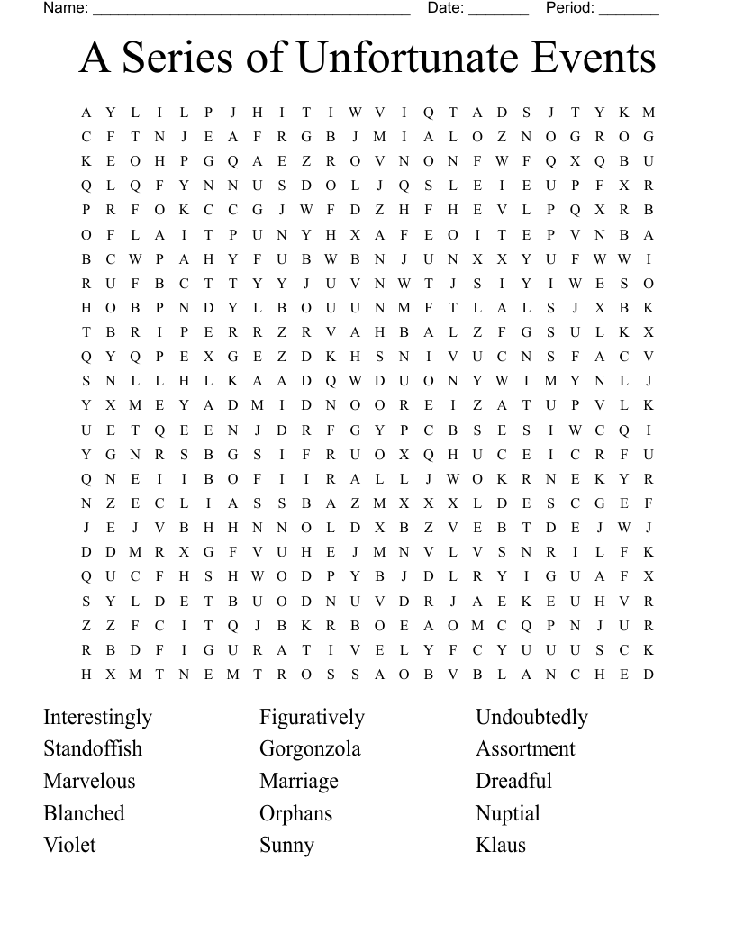 A Series of Unfortunate Events Word Search