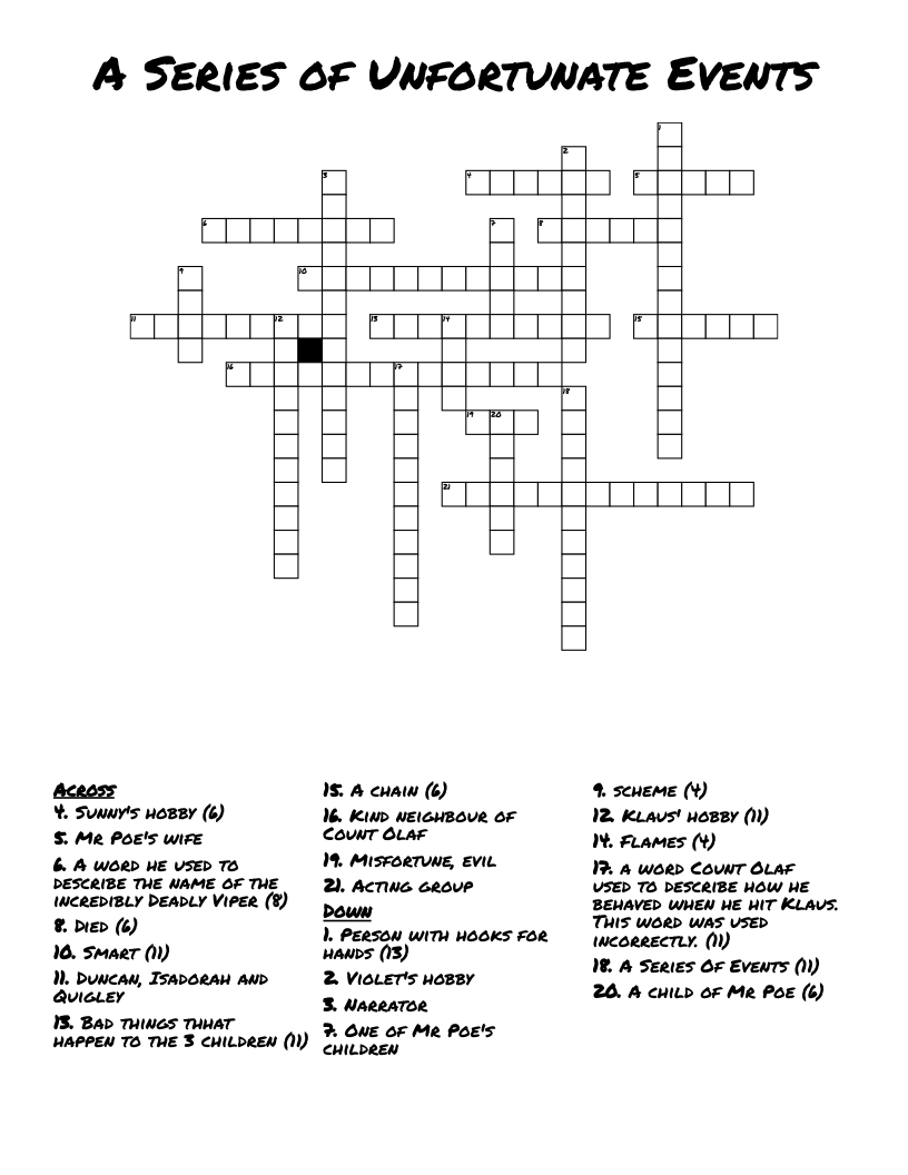 A Series of Unfortunate Events Crossword