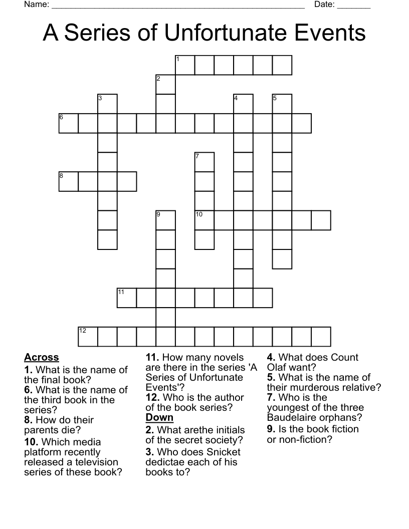 A Series of Unfortunate Events Crossword