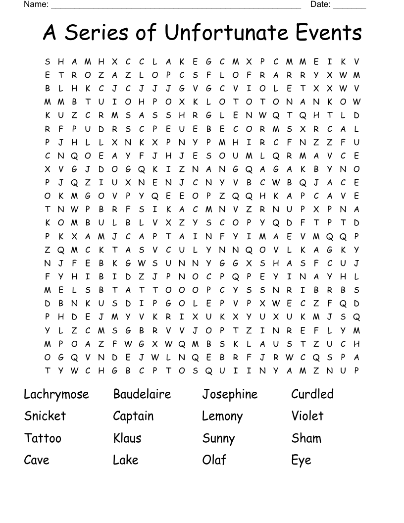 A Series of Unfortunate Events Word Search