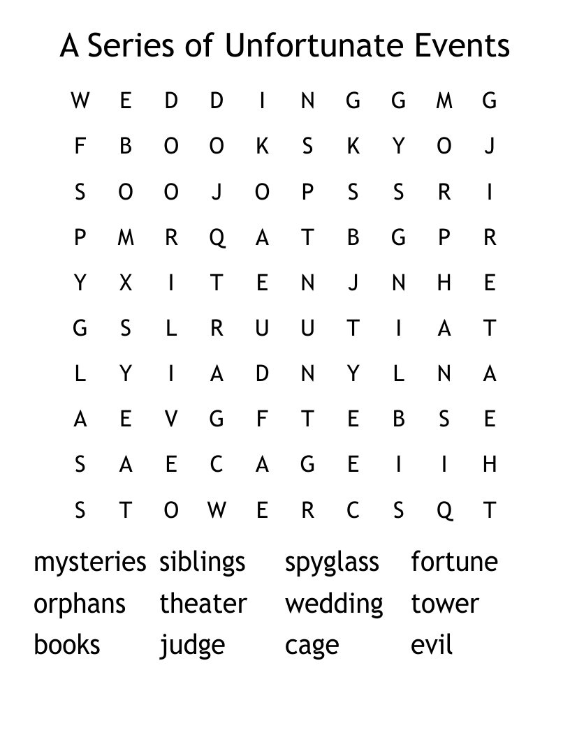 A Series of Unfortunate Events Word Search