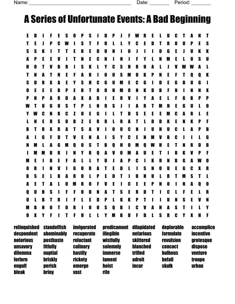 A Series of Unfortunate Events: A Bad Beginning Word Search