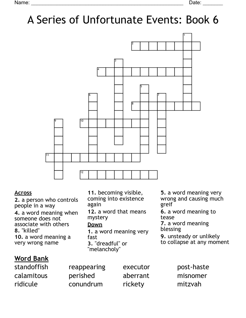 A Series of Unfortunate Events: Book 6  Crossword