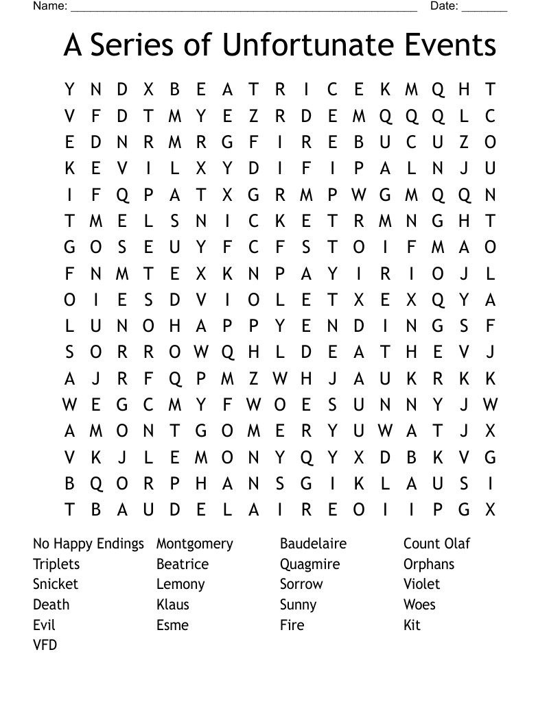 A Series of Unfortunate Events  Word Search