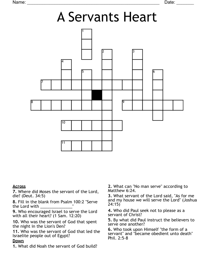 A Servants Heart Crossword