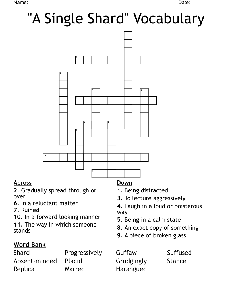"A Single Shard" Vocabulary Crossword
