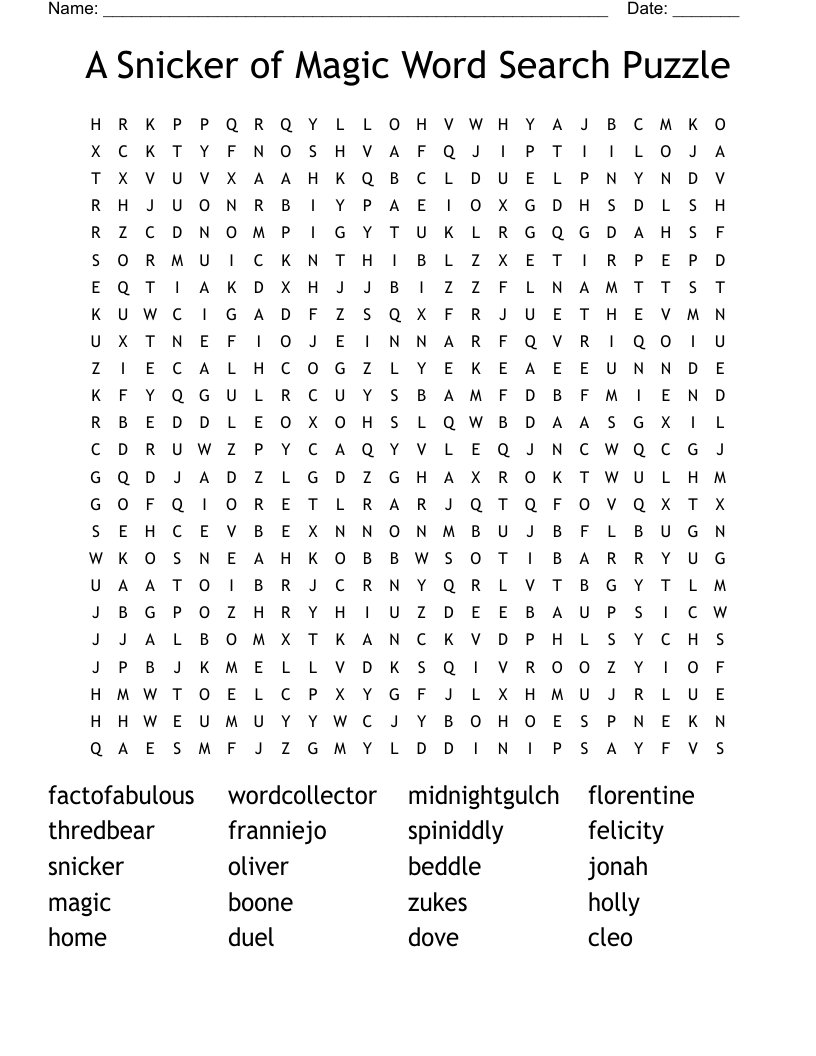 A Snicker of Magic Word Search Puzzle