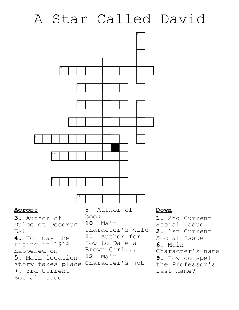 A Star Called David Crossword