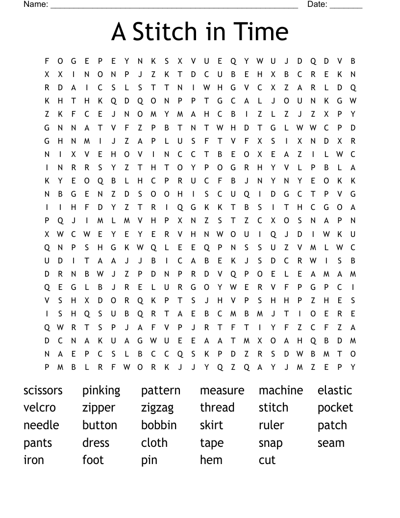 A Stitch in Time Word Search