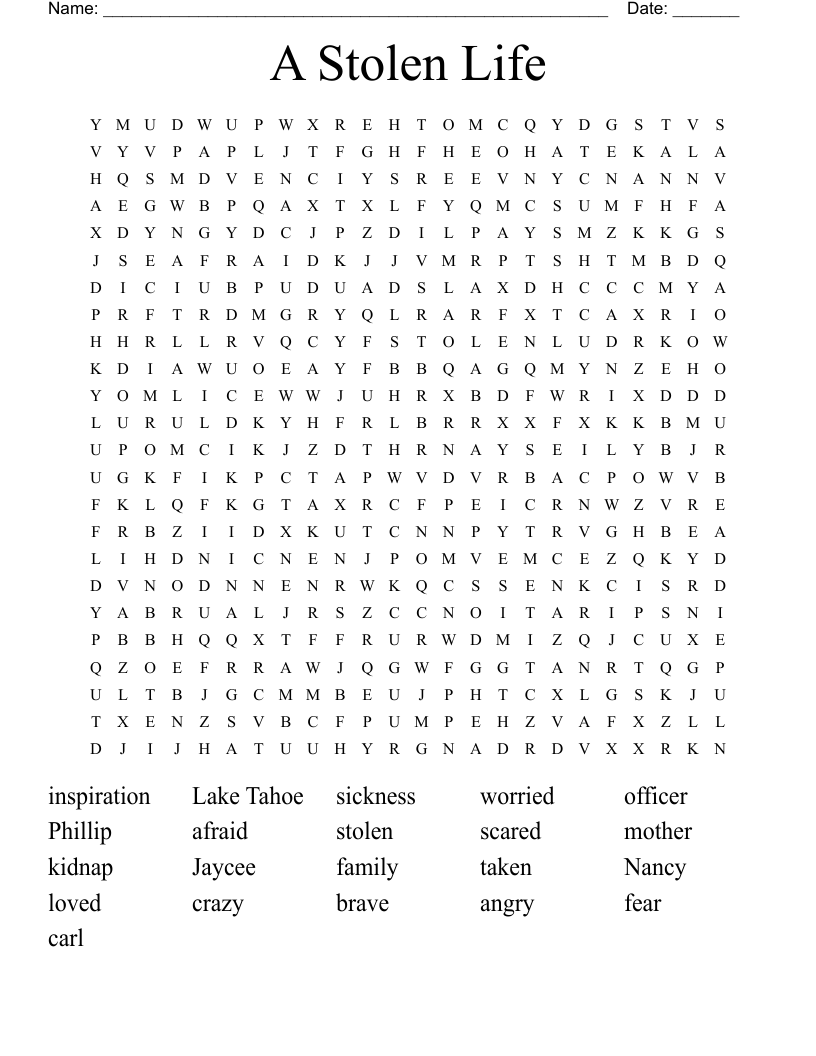A Stolen Life Word Search
