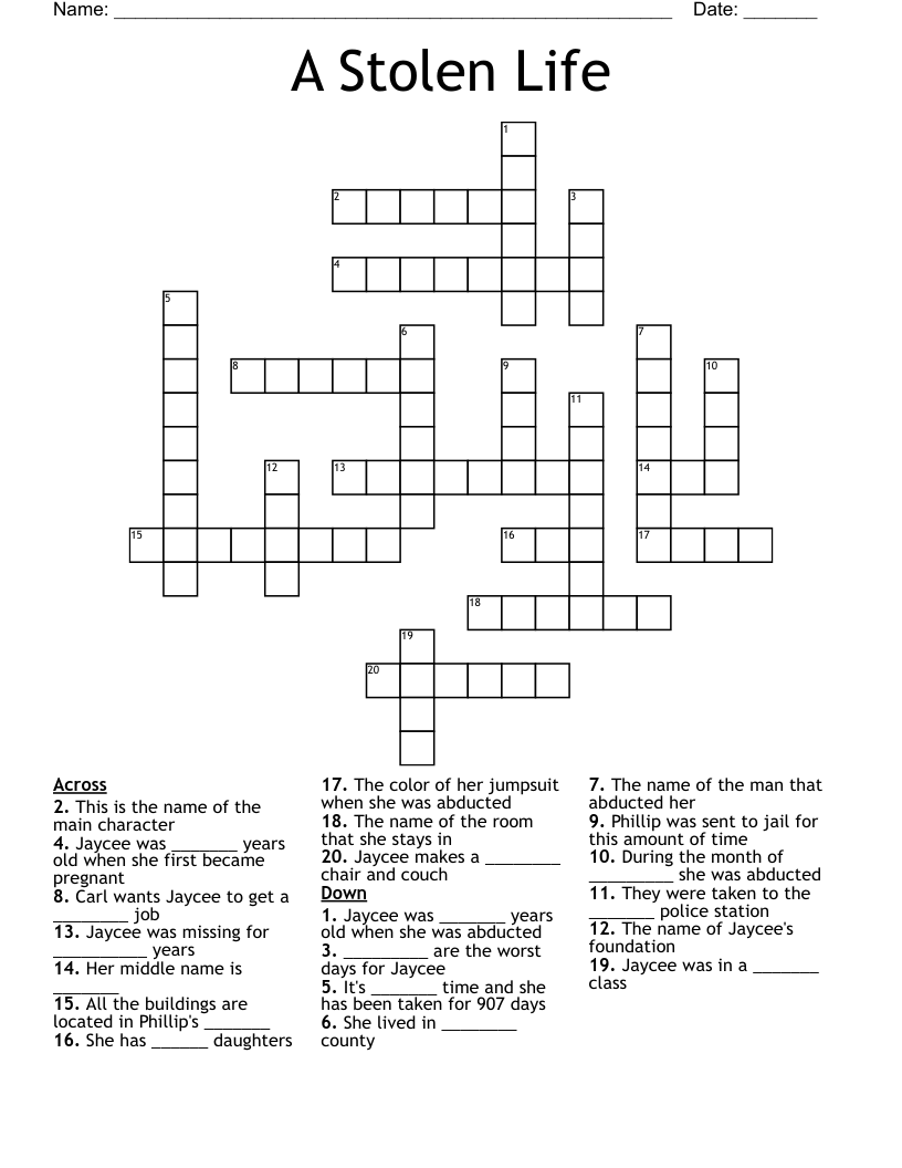 A Stolen Life  Crossword
