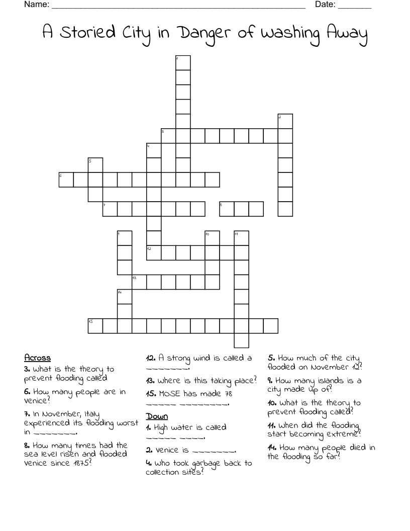 A Storied City in Danger of Washing Away Crossword